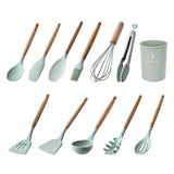 Maxbell Silicone Non Stick Kitchen Cooking Utensil Set Wooden Handle Slotted Turner