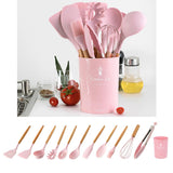 Maxbell Silicone Kitchenware Silicone Cooking Utensil with Wood Handle For Kitchen A