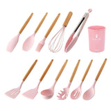 Maxbell Silicone Kitchenware Silicone Cooking Utensil with Wood Handle For Kitchen A