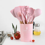 Maxbell Silicone Kitchenware Silicone Cooking Utensil with Wood Handle For Kitchen H