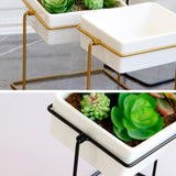 Maxbell Desktop Rotating Ceramic Planter Succulent Pot with Metal Stand Holder Gold