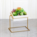 Maxbell Desktop Rotating Ceramic Planter Succulent Pot with Metal Stand Holder Gold