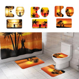 Maxbell 3 Pcs Bathroom Rug Sunset Pattern Toilet Lid Cover Pedestal Mat Home Decor A