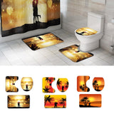 Maxbell 3 Pcs Bathroom Rug Sunset Pattern Toilet Lid Cover Pedestal Mat Home Decor A