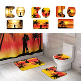 Maxbell 3 Pcs Bathroom Rug Sunset Pattern Toilet Lid Cover Pedestal Mat Home Decor A