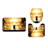 Maxbell 3 Pcs Bathroom Rug Sunset Pattern Toilet Lid Cover Pedestal Mat Home Decor A