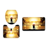 Maxbell 3 Pcs Bathroom Rug Sunset Pattern Toilet Lid Cover Pedestal Mat Home Decor A