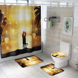 Maxbell 3 Pcs Bathroom Rug Sunset Pattern Toilet Lid Cover Pedestal Mat Home Decor A