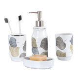 Maxbell Autumn Leaves Bathroom Accessory Set Soap Dispenser Soap Dish Ceramic White