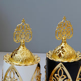 Ceramic Incense Burner With Gold Metal Lid Censer Desktop Decor White