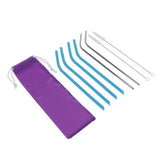 Maxbell Bent Drinking Straws Set of 4pcs Blue Silicone 2pcs Stainless and 2pcs Brush
