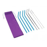 Maxbell Bent Drinking Straws Set of 4pcs Blue Silicone 2pcs Stainless and 2pcs Brush