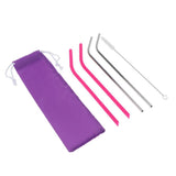 Maxbell Reusable Drinking Straws 2pcs Silicone 2pcs Stainless and 1pc Cleaning Brush