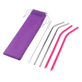 Maxbell Reusable Drinking Straws 2pcs Silicone 2pcs Stainless and 1pc Cleaning Brush