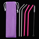 Maxbell Reusable Drinking Straws 2pcs Silicone 2pcs Stainless and 1pc Cleaning Brush