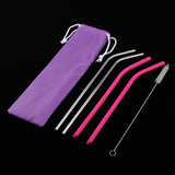 Maxbell Reusable Drinking Straws 2pcs Silicone 2pcs Stainless and 1pc Cleaning Brush
