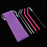 Maxbell Reusable Drinking Straws 2pcs Silicone 2pcs Stainless and 1pc Cleaning Brush