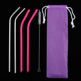 Maxbell Reusable Drinking Straws 2pcs Silicone 2pcs Stainless and 1pc Cleaning Brush
