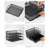 Maxbell Carbon Steel 3-layer Office Files Organizer Rack Tabletop Storage Drawer Box