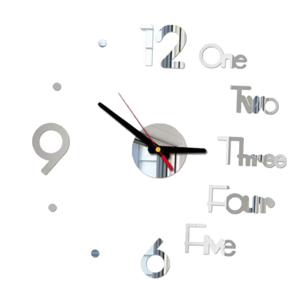 3D Wall Sticker Clock Self-adhesive Frameless Clock Modern Art Silver