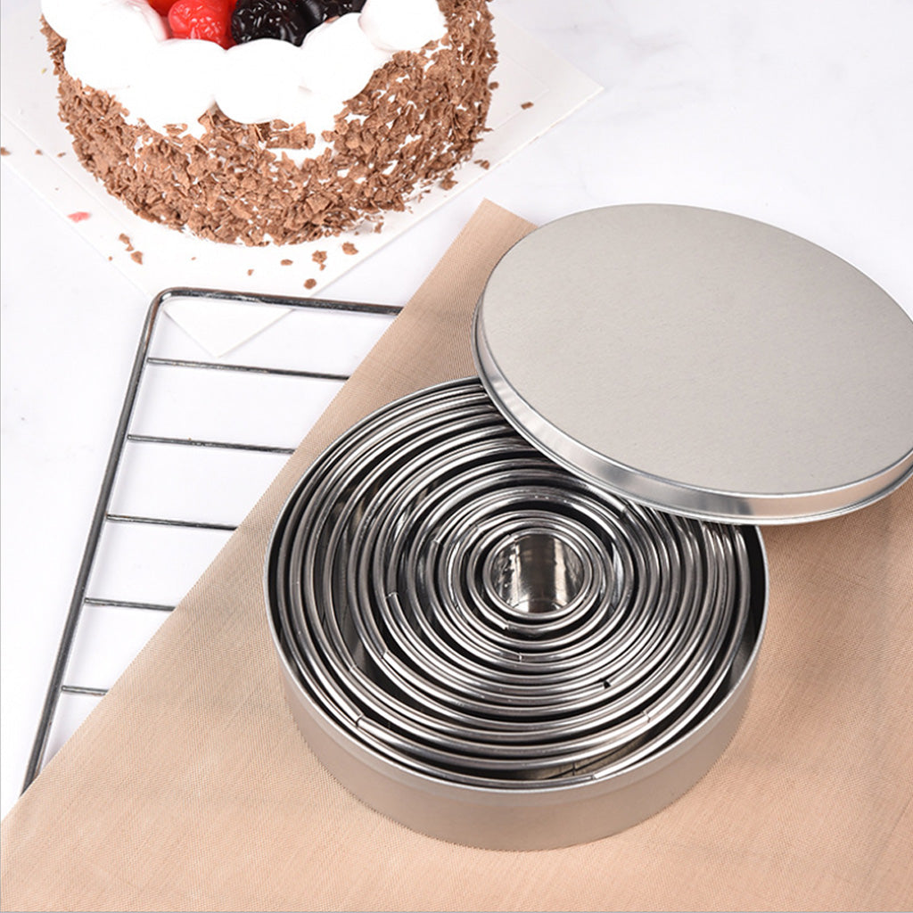 Maxbell  Stainless Round Cookie Biscuit Cutter Molds Set 14Pcs For Fruits Veggies