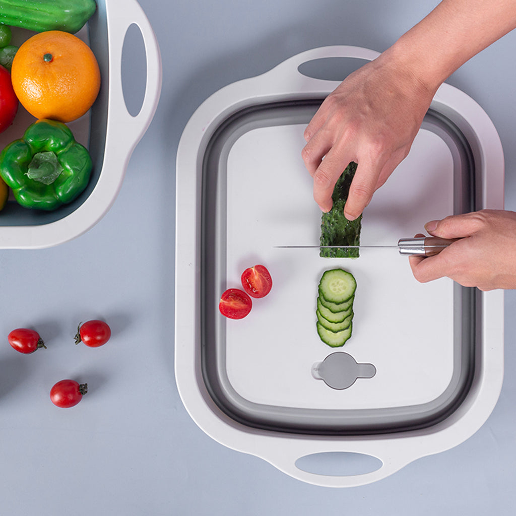 Maxbell  Foldable Cutting Board Strainer Basin Washing Draining Picnic Kitchen Gray