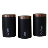 Maxbell 3xTea Coffee Sugar Canisters Kitchen Office Food Nut Storage Jars Pots Black