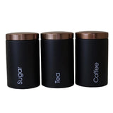 Maxbell 3xTea Coffee Sugar Canisters Kitchen Office Food Nut Storage Jars Pots Black