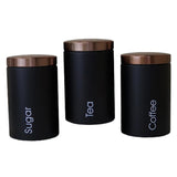 Maxbell 3xTea Coffee Sugar Canisters Kitchen Office Food Nut Storage Jars Pots Black