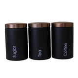 Maxbell 3xTea Coffee Sugar Canisters Kitchen Office Food Nut Storage Jars Pots Black
