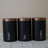 Maxbell 3xTea Coffee Sugar Canisters Kitchen Office Food Nut Storage Jars Pots Black