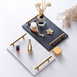 Maxbell Nordic Style Gold-Plated Handle Marble Storage Tray Bathtub Tray Sushi Plate White