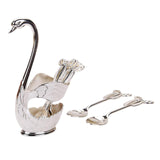 Elegant Swan Spoon Holder Set Spoons Tableware Dining Cake Dessert Decor silver