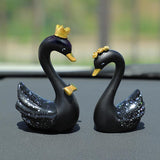 Resin Swan Statue Figurines Sculpture Cake Dashboard Decor Mini Black