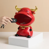 Bull Statue Mascot Key Storage Candy Glasses Jewelry Home Decor Ornament red