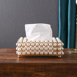 Iron Art Simulation Pearl Tissue Box for Bathroom Countertops Kitchen Desks
