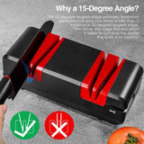Maxbell Electric Knife Sharpener 15 Degree Bevel 2 Wide Stages Grooves Black red