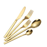 Maxbell 5x Glossy Tableware Cutlery Set Knife Spoon Fork Flatware Gold