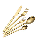 Maxbell 5x Glossy Tableware Cutlery Set Knife Spoon Fork Flatware Gold