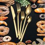 Maxbell 5x Glossy Tableware Cutlery Set Knife Spoon Fork Flatware Gold
