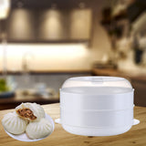 Maxbell Round Microwave Food Steamer BPA Free Heating Steamer White L 2 Tier