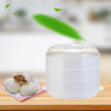 Maxbell Round Microwave Food Steamer BPA Free Heating Steamer White L 3 Tier