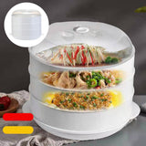 Maxbell Round Microwave Food Steamer BPA Free Heating Steamer White L 3 Tier