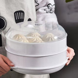 Maxbell Round Microwave Food Steamer BPA Free Heating Steamer White S 2 Tier
