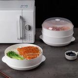 Maxbell Round Microwave Food Steamer BPA Free Heating Steamer White S 2 Tier