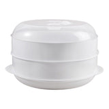 Maxbell Round Microwave Food Steamer BPA Free Heating Steamer White S 2 Tier