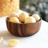 Maxbell  Premium Round Natural Wooden Salad Bowl Utensils Fruit Serving Bowls 10x6cm