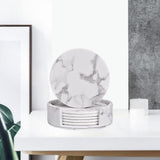 Maxbell  Leather Marble Grain Coasters for Drinks with Holder Heat Resistant Cup Mat marble grain white