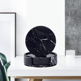Maxbell  Leather Marble Grain Coasters for Drinks with Holder Heat Resistant Cup Mat marble grain black