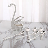 Maxbell Alloy Creative Dinnerware Sets, Decorative Swan Base Holder with 6 Spoons silver